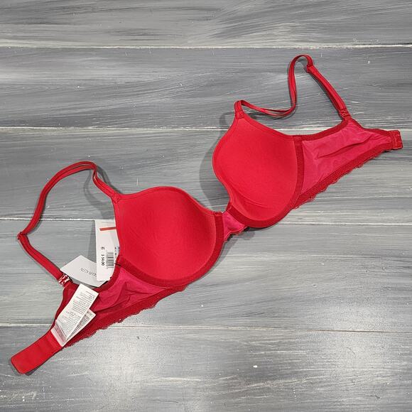 Calvin Klein T Shirt Bra Perfectly Fit Etched Lace QF5331‎ 32C Red - Picture 4 of 9